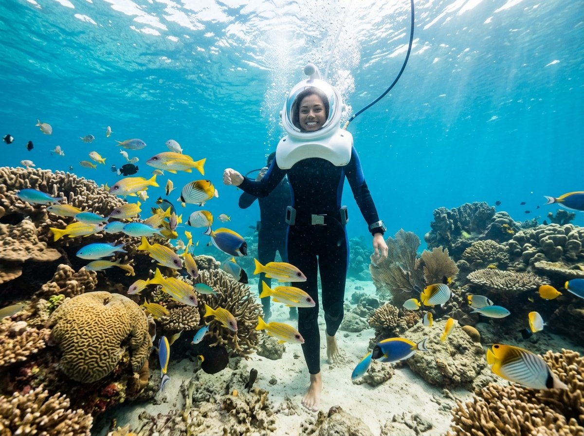 Underwater sea walk with helmet apparatus